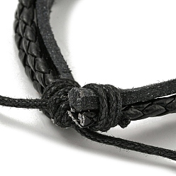 Couleur Mélangete Bracelets multi-brins en cuir PU et triple couche ciré, bracelet réglable tressé avec maillons fleurs en alliage, couleur mixte, diamètre intérieur: 2-1/8~3-1/8 pouce (5.4~8 cm)