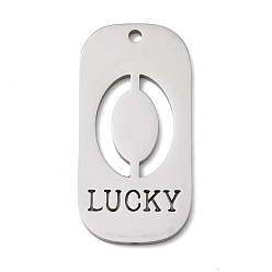 Нержавеющая Сталь Цвет 304 подвески из нержавеющей стали, овал с цифрой 0 и словом «счастливый», цвет нержавеющей стали, 35x17x1.5 мм, отверстие : 1.8 мм