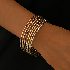 (52) Непрозрачная лаванда Набор браслетов из латуни с круговой текстурой для женщин, разноцветные, внутренний диаметр: 2.72 дюйм (6.9 см)