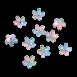 Небесно-голубой Окрашенные и нагретые стеклянные колпачки для бусин, 5-лепестков цветка, голубой, 10.5x11x4.7 мм, отверстие : 1 мм