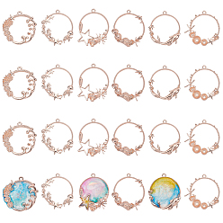 Rose Gold Alloy Open Back Bezel Pendants, For DIY UV Resin, Epoxy Resin, Pressed Flower Jewelry, Ocean Style, Ring, Rose Gold, 36~44x34~41mm, Hole: 3mm, 24pcs/box