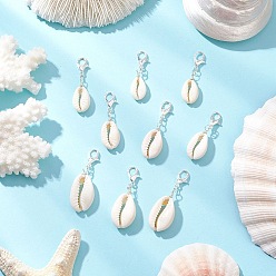 Серебро Украшение подвески из ракушки, с цинковым сплавом застежками омаров коготь, серебряные, 33.5~41 мм, 9 шт / комплект