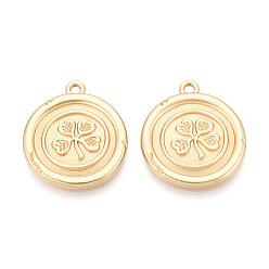Матовый Золотой Цвет Подвески из сплава , Плоский круглый и клевер, без кадмия и без свинца, матовый золотой цвет, 25x22x2.5 мм, отверстие : 1.8 мм