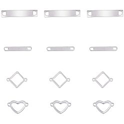 Stainless Steel Color 304 Stainless Steel Links Sets, Mixed Shapes, Stainless Steel Color, 22x11.5x1mm, Hole: 1mm,
 14x22.5x1mm, Hole: 2mm, 38.5x7x1mm, Hole: 4x4mm, 30x4.5x1mm, Hole: 3x3.5mm, 24pcs/box