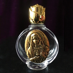 Antique Golden Glass Holy Water Bottle with Zinc Alloy Cap, Religion Portable Refillable Container, Antique Golden, 6.7x4.4cm