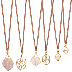 Золотой 6шт 3 стили кристалл держатель клетка ожерелье, Пустой держатель для камня из латуни, соединенный с стержнем, для изготовления подвесного ожерелья, колье из искусственной замши, золотые, 31-5/8~32-1/4 дюйм (80.4~82 см), 2 шт / стиль