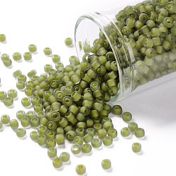 (246FM) Yellow Lined Light Olive Rainbow Matte Круглые бусины toho, японский бисер, (246 fm) желтая подкладка светло-оливковая радужная матовая, 8/0, 3 мм, отверстие : 1 мм, о 222шт / бутылка, 10 г / бутылка