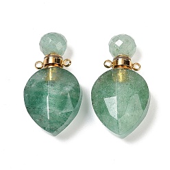 Клубничный Кварц Подвески в форме капли из натурального зеленого клубничного кварца, подвески в виде открывающихся флаконов духов, с золотой тон 304 выводы из нержавеющей стали, 36.5x19x11 мм, отверстие : 1.8 мм