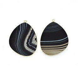 Полосатый Агат Натуральные полосатые агатовые / полосатые агатовые подвески, с латунной фурнитурой , окрашенная и подогревом, золотые, 42x30.5x1.5~2 мм, отверстие : 1.6 мм