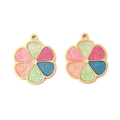 Цветок 304 нержавеющей стальной эмали подвески, ионное покрытие (ip), реальный 18 k позолоченный, цветок, 19.5x16.5x1.5 мм, отверстие : 1.2 мм