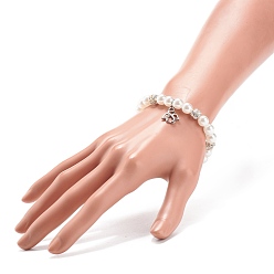 Angel & Fairy ABS Plastic Imitation Pearl  & Rhinestone Beaded Stretch Bracelet with Alloy Charm for Women, White, Fairy Pattern, Pendant: 17x14x1.5mm, Inner Diameter: 2-1/8 inch(5.3cm)