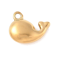 Whale 304 прелести нержавеющей стали, ионное покрытие (ip), реальный 14 k позолоченный, кит, 9x10.5x3 мм, отверстие : 1.2 мм