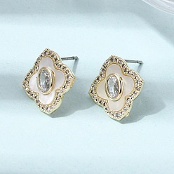 Цветок Серьги-гвоздики из латунного микро-паве, с оболочкой, стойки покрытие, долговечный, без свинца и без кадмия, реальный 18 k позолоченный, цветок, 15x14 мм