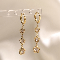 Прозрачный 304 Серьги-кольца из нержавеющей стали и кубического циркония, звезда, золотые, прозрачные, 47x8 мм