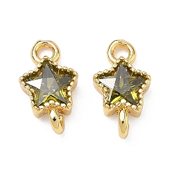 Цвет Оливы Латунные подвески-звездочки с инкрустацией из кубического циркония, золотые, стойки покрытие, без кадмия и без свинца, долговечный, оливковый, 11x6x3 мм, отверстия : 1.5 mm и 1.6 мм