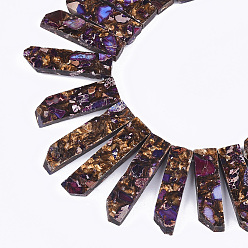 Purple Assembled Synthetic Imperial Jasper & Natural Bronzite Beads Strands, Top Drilled Beads, Dyed, Graduated Rectangle, Purple, 25~47x10~12x5~6mm, Hole: 1.2mm, about 36~38pcs/strand, 15.7 inch