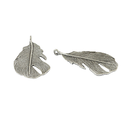Античное Серебро Тибетский стиль сплава перо крупные кулоны, без кадмия и без свинца, античное серебро, 49x23x1 мм, отверстие : 3.5 мм