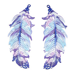 Светло-Голубой 430 подвеска из нержавеющей стали, окрашенная распылением, гравированные металлические украшения, перо, Небесно-голубой, 47x19x0.6 мм, отверстие : 1 мм