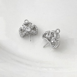 Платина Латунь с дужками из кубического циркония, находка в стиле барокко, лист, платина, 11x10 мм