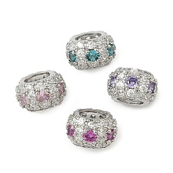 (52) Непрозрачная лаванда Латунные микро проложить Цирконий Европейский бисером, RONDELLE большие шарики отверстия, платина, стойки покрытие, долговечный, без кадмия и без свинца, разноцветные, 12.5x10.5x7.5 мм, отверстие : 6.5x5 мм