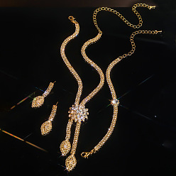 Золотой Ожерелья, серьги-гвоздики и браслеты из сплава с кристаллами и стразами в виде цветка и конского глаза, золотые, 350мм и 155мм и 40x11мм