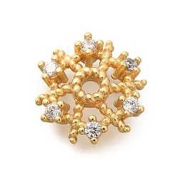 Настоящее золото 18K Покрытие стойки латунь микро паве прозрачные колпачки из кубического циркония, долговечный, без свинца и без кадмия, снежинка, реальный 18 k позолоченный, 12x3 мм, отверстие : 1.8 мм
