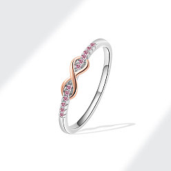 Pink Кольца для женщин с микропаве из латуни и кубическими цирконами, бесконечность, розовые, размер США 7 (17.3 мм)