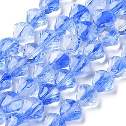 Blue Inner Flower Handmade Lampwork Beads Strands, Shell Shape, Blue, 11x12x7mm, Hole: 1mm, about 24pcs/strand, 10.24 inch(26cm)