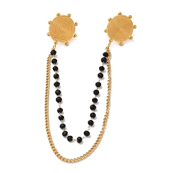 Золотой 304 подвесная брошь-цепочка из нержавеющей стали с прозрачным фианитом и окрашенным черным камнем вихрь, золотые, 190 мм