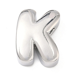 Letter K Латунные бусины с инициалами, платина, долговечный, стойки покрытие, без свинца и без кадмия, Письмо K, 21x15.5x6.5 мм, отверстие : 8.5x4 мм