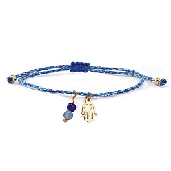 Синий Богемный стиль 304 браслеты из нержавеющей стали с подвеской в виде руки Хамса, плетеные браслеты из нейлонового шнура для женщин, синие, 11.02 дюйм (28 см)
