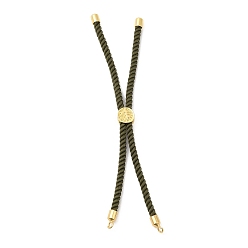 Темно-оливково-зеленый Серебряные браслеты из витого нейлонового шнура, Изготовление браслета из звеньев для подвески-коннектора, с долговечным позолоченным латунным концом шнура и древом жизни из сплава, темно-оливковый зеленый, 8-3/4~8-7/8 дюйм (22.2~22.6 см), отверстие : 2 мм