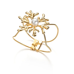 Золотой 304 женские шарнирные браслеты из нержавеющей стали, коралл, с пластиковой имитацией жемчуга, золотые, внутренний диаметр: 2-1/8x2-3/8 дюйм (5.4x6.1 см)