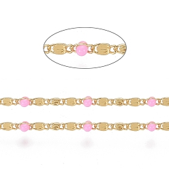 Pearl Pink Handmade Brass Lumachina Chains, Snail/Scroll Chains, with Enamel and Spool, Soldered, Long-Lasting Plated, Real 18K Gold Plated, Pearl Pink, 3x2x1mm, 3x2x2mm, about 32.8 Feet(10m)/roll
