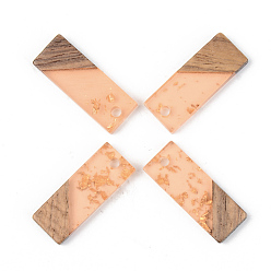 Dark Salmon Transparent Resin & Walnut Wood Pendants, with Gold Foil, Rectangle, Dark Salmon, 23x8.5x3mm, Hole: 2mm