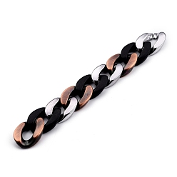 Gunmetal Handmade CCB Plastic Curb Chains, with Black Opaque Spray Painted Acrylic, for necklaces, Bracelet, Handbag, Sunglasses Holder, Gunmetal & Red Copper, Links: 30x21x7mm, 39-3/8 inch(100cm)/strand