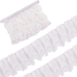 Белый 10м двухслойная полиэстеровая кружевная лента с цветочным узором, для аксессуаров для одежды, украшение подарка, белые, 2 дюйм (50 мм), около 10.94 ярдов (10 м) / комплект