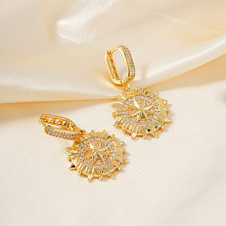 Золотой Латунные прозрачные кубические цирконии плоские круглые серьги-кольца со звездой, золотые, 40x23 мм