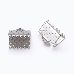 Platino Cinta de hierro engarzado extremos, Rectángulo, Platino, 8x8 mm, agujero: 2 mm, sobre 5000 unidades / bolsa