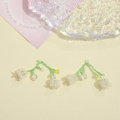 Зеленый лайм Подвески-цветы из бисера, подвески из бисера, зеленый лайм, 40x38 мм