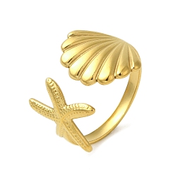 Настоящее золото 18K Серия Ocean Beach 304 манжетное кольцо из нержавеющей стали, реальный 18 k позолоченный, внутренний диаметр: 18 мм, шириной 15.5 мм 