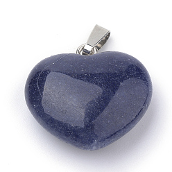 Содалитовое Природные подвески содалитом, с фурнитурой сплавочной платины тон, сердце, 21~22x23x10 мм, отверстие : 2.5x5.5 мм