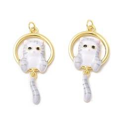 Светло-серый Подвески из латуни с эмалью в стойку, долговечный, реальный 18 k позолоченный, без кадмия, без никеля и без свинца, кошка, светло-серый, 31x15.5x4 мм, отверстие : 2.5 мм