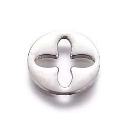 Stainless Steel Color Tarnish Resistant 304 Stainless Steel Filigree Joiners Links, Flat Round, Stainless Steel Color, 12x1mm, Hole: 2~9mm