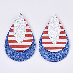 Темно-Голубой Тема дня независимости, большие кожаные подвески, с блестками / пайеткой и железной петлей платинового тона, слеза, глубокое синее небо, 70x46x4.5 мм, отверстие : 4.5 мм