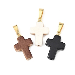 Золотой Окрашенные синтетические бирюзовые подвески, религиозные крестики-подвески с защелкивающимися креплениями, разноцветные, золотые, 19~19.5x12~13.5x3.5 мм, отверстие : 5x3.5 мм