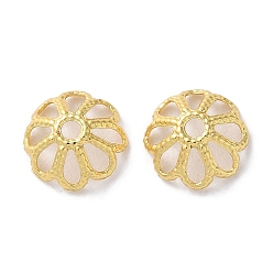 Золотой Стойки обшивки латунь крышки шарика, долговечный, без свинца и без кадмия, 8-лепестки, цветок, золотые, 8x3 мм, отверстие : 1.4 мм