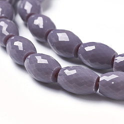 Серо-розавый Непрозрачные сплошные цветные стеклянные бусины, граненые, рис, увядшая роза, 11~11.5x8 мм, отверстие : 1.4 мм, около 60~61 шт / нитка, 26.3 дюйм ~ 26.9 дюйм (67~68.5 см)