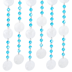 Bleu Ciel Foncé Disque en nacre naturelle avec breloques connecteurs octogonaux à facettes en perles de verre, pour la confection de rideaux de perles, bleu profond du ciel, 980x49.5x8.5mm, Trou: 1.8mm