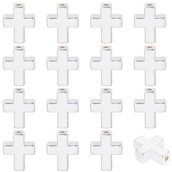 Посеребрённый 20 бусины из сплава шт., без кадмия и без свинца, крестик, 925 серебро покрытием, 14.5x12x5 мм, отверстие : 1.6 мм